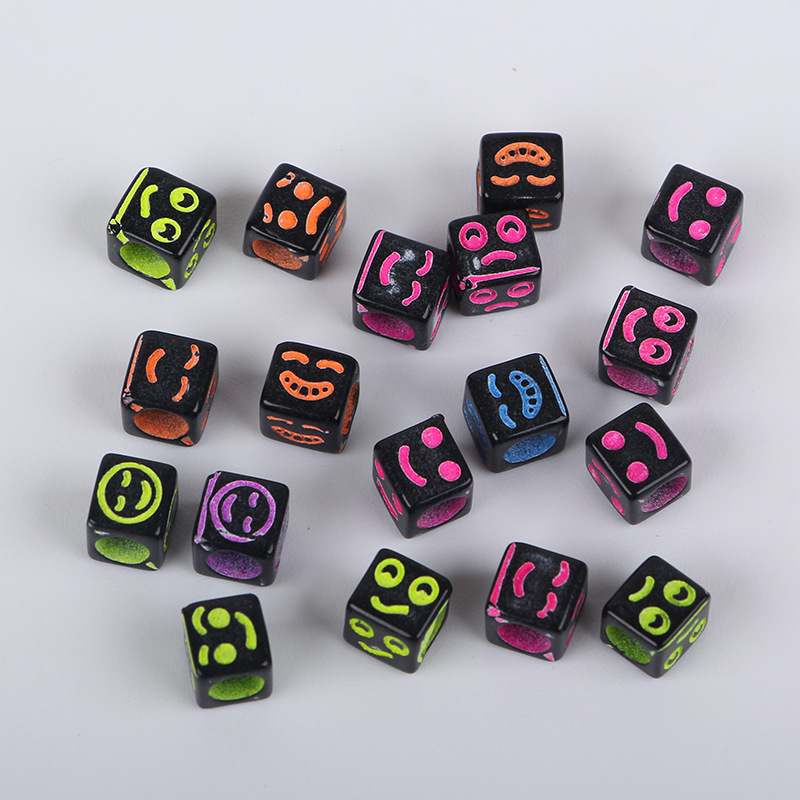Acrylic large-hole through-hole smiling face small square bead rubber band versatile hair accessory diy handcrafted material accessory undefined