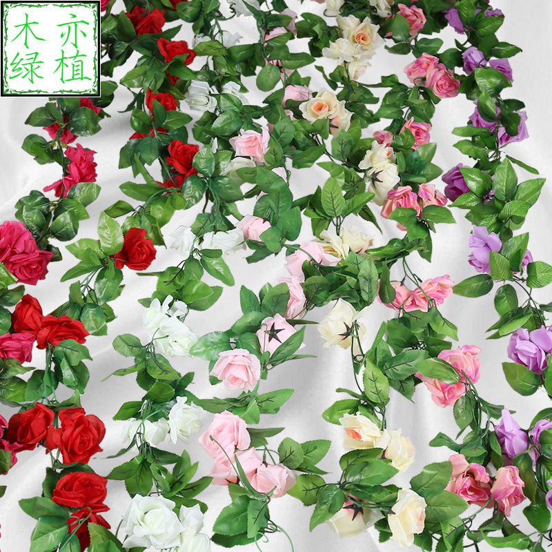 Emulación rosa flor ratán colgante de pared flor de seda decoración de boda sakura ratán flor falsa emulación de techo planta flor ratán