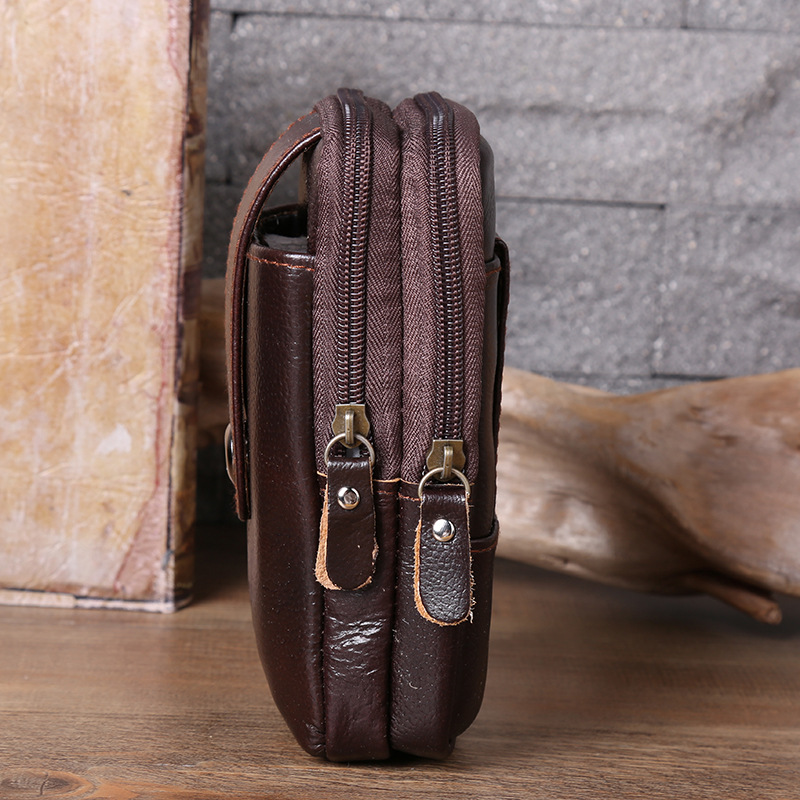 Three-Layer Vertical Bag Small Magnetic Buckle Waist Pack Leather Vertical Mobile Phone Bag Portable Men's Waist Pack Mobile Phone Storage Bag Small Hanging Bag Specification drawing