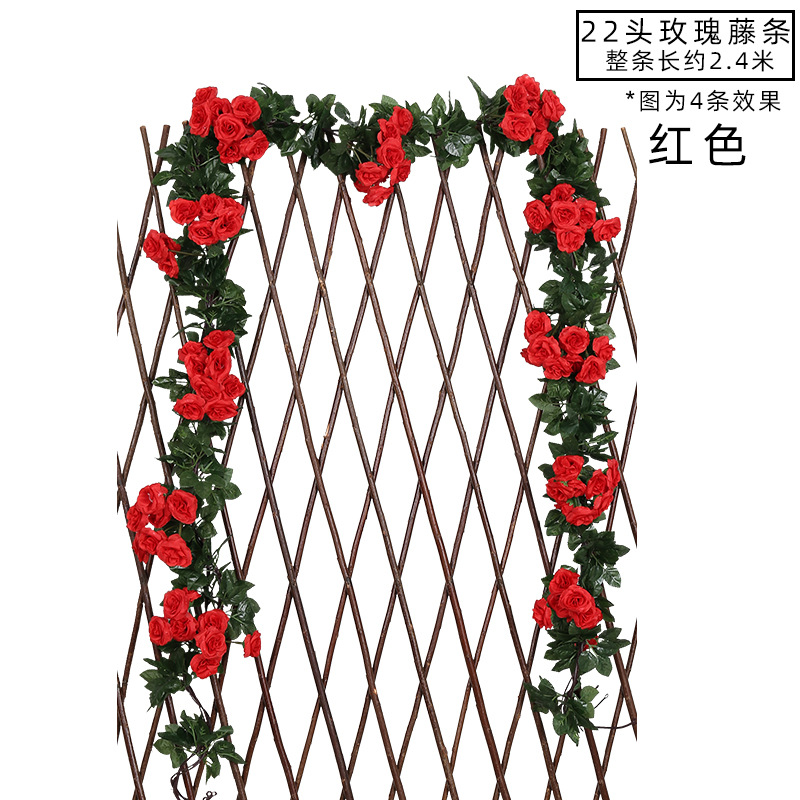 Emulación rosa flor ratán colgante de pared flor de seda decoración de boda sakura ratán flor falsa emulación de techo planta flor ratán undefined
