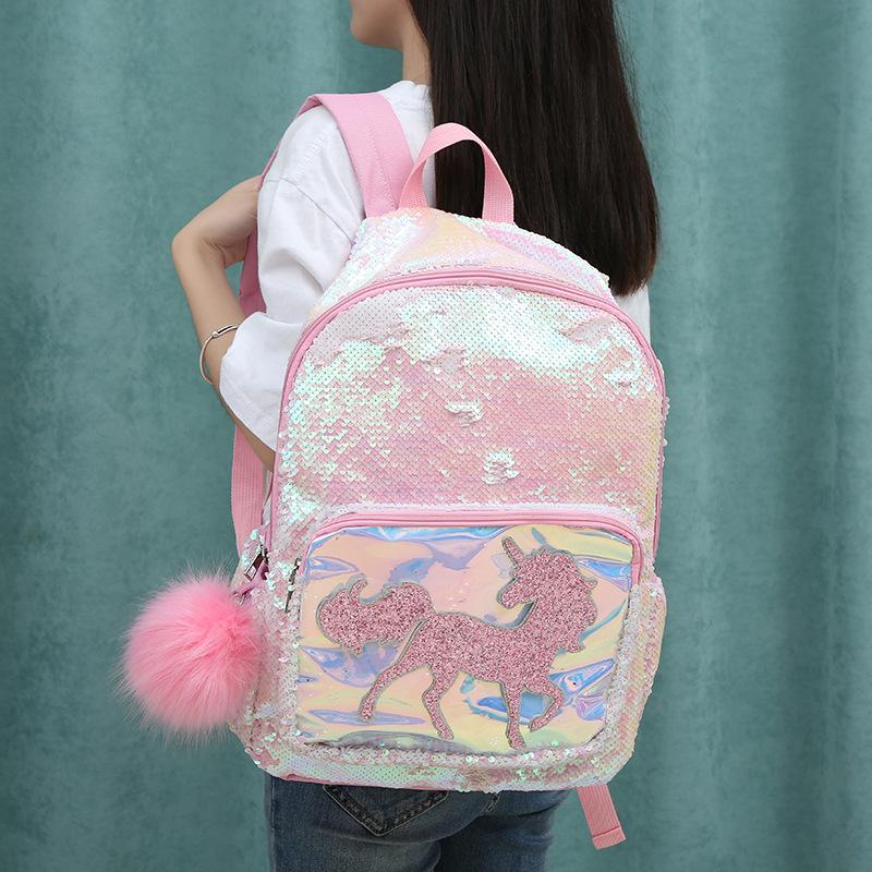 Unicornio Unicorn mochila sirena fantasma color lentejuelas fantasía lienzo rosa brillante estudiante hombre y mujer mochila Specification image