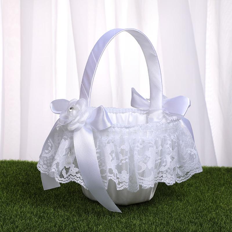 Wedding products, wedding products, wedding products, wedding products, wedding products, wedding products, direct supply from wedding products manufacturers. European-style wedding supplies, lace fabric flower baskets, white handcrafted bow flower baskets, flower scattering baskets for children wholesale undefined