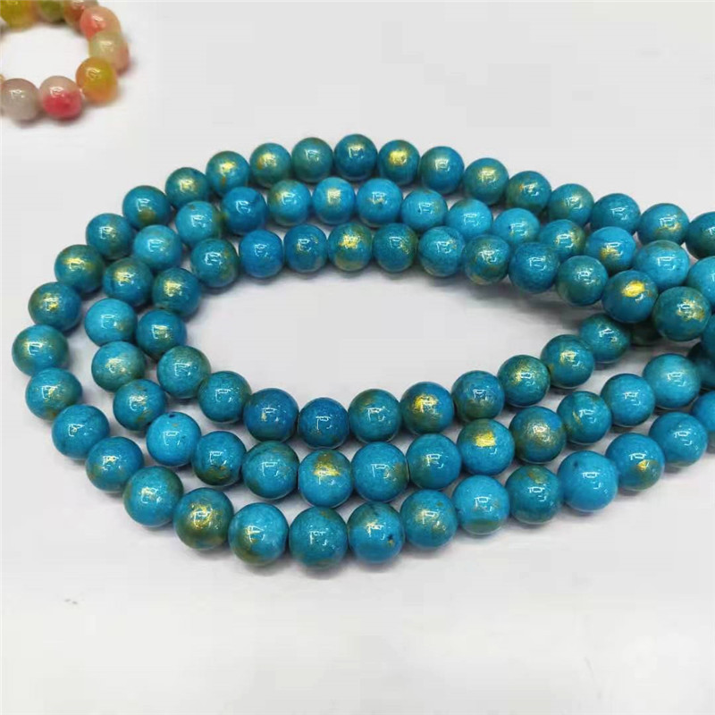 Wholesale of semi-finished products of crystal jewelry, gold-colored jade loose beads, DIY blue Persian jade bead jewelry and matching beads, factory direct sales undefined