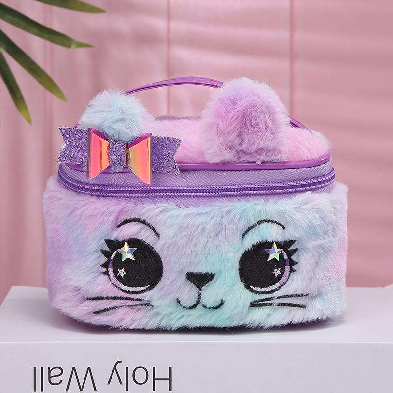 Wholesale of large-capacity cosmetic bags for cats and rabbits in foreign trade, pu leather cute hand-held bags, and storage bags for girls and children undefined