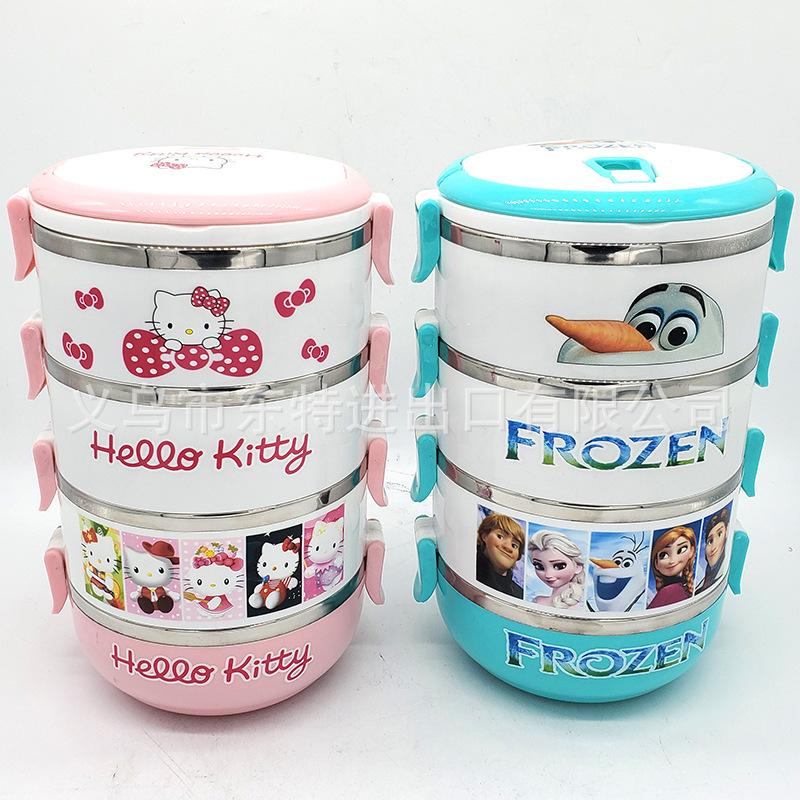 Factory direct sales of stainless steel round lunch boxes, multi-layer combination, single box, cartoon multi-color student and children's lunch boxes Specification image
