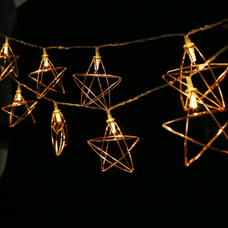 Cross border light string iron five-pointed star light string ins wind decorative light string geometric light string rose gold light string