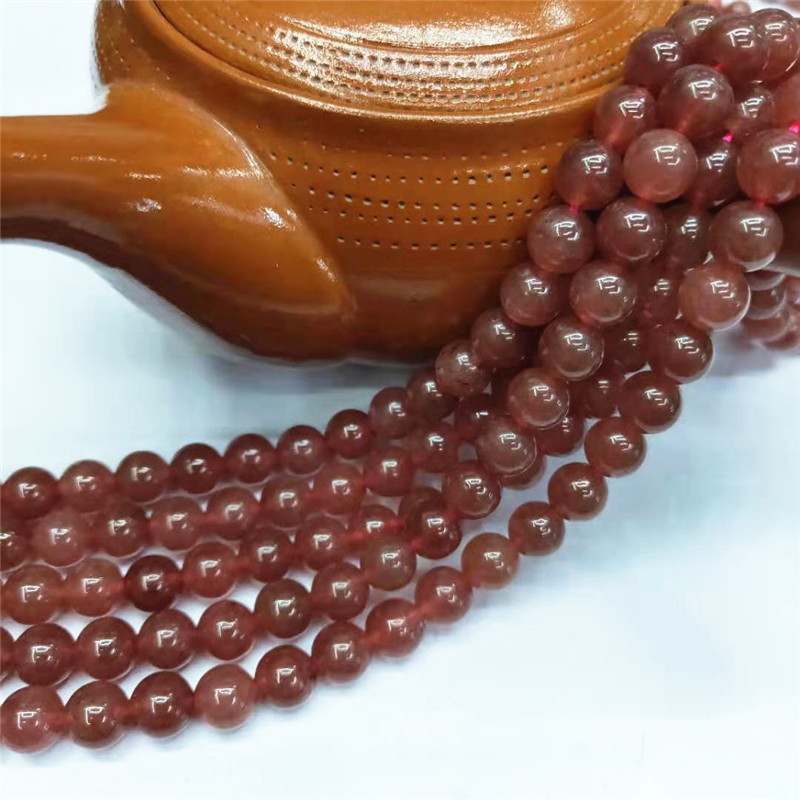 广顺珠宝 天然草莓晶散珠批发 DIY幽灵水晶圆珠饰品配珠厂家直销