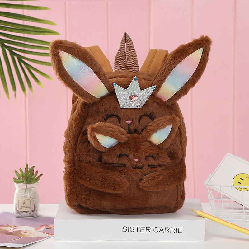 Cross-border women's bag Unicorn Colorful Rabbit plush cute backpack Korean version casual and cute children's student schoolbag undefined
