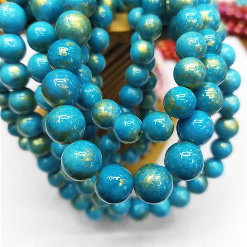 Wholesale of semi-finished products of crystal jewelry, gold-colored jade loose beads, DIY blue Persian jade bead jewelry and matching beads, factory direct sales Application Scenario
