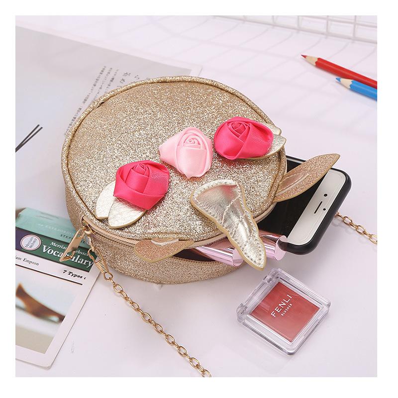 Cadena cross body bolsa redonda unicornio flor un hombro cross body bolsa cremallera cartoon cute Item Picture