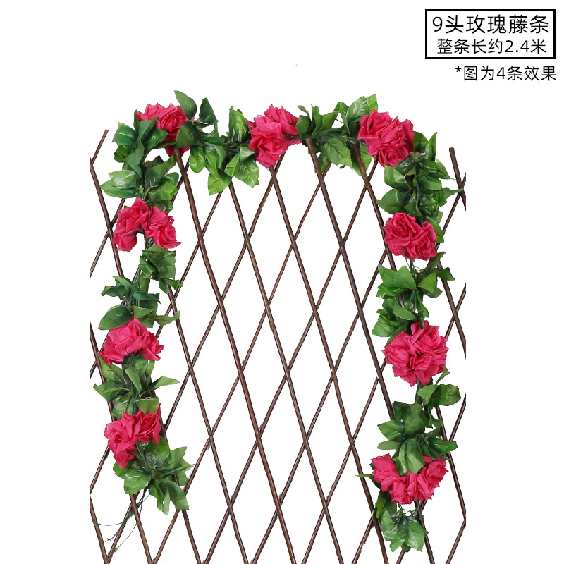 Emulación rosa flor ratán colgante de pared flor de seda decoración de boda sakura ratán flor falsa emulación de techo planta flor ratán undefined