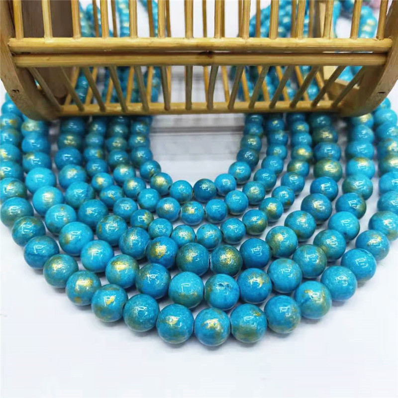 Wholesale of semi-finished products of crystal jewelry, gold-colored jade loose beads, DIY blue Persian jade bead jewelry and matching beads, factory direct sales Item Picture