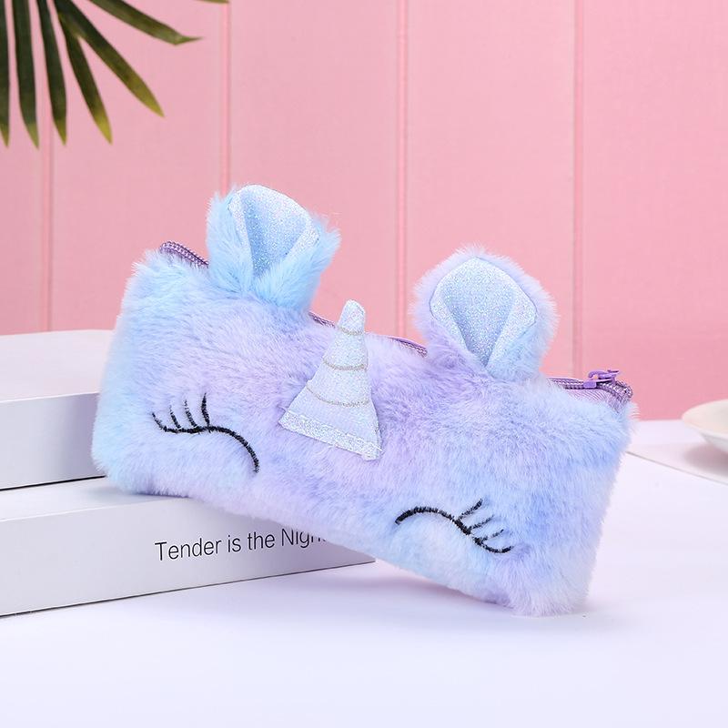 Korean version unicorn fleece pen case, colorful autumn and winter new fashion storage box, embroidered PU leather pen case wholesale undefined