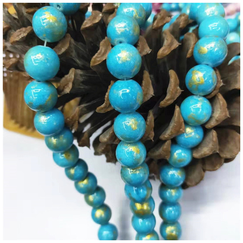 Wholesale of semi-finished products of crystal jewelry, gold-colored jade loose beads, DIY blue Persian jade bead jewelry and matching beads, factory direct sales