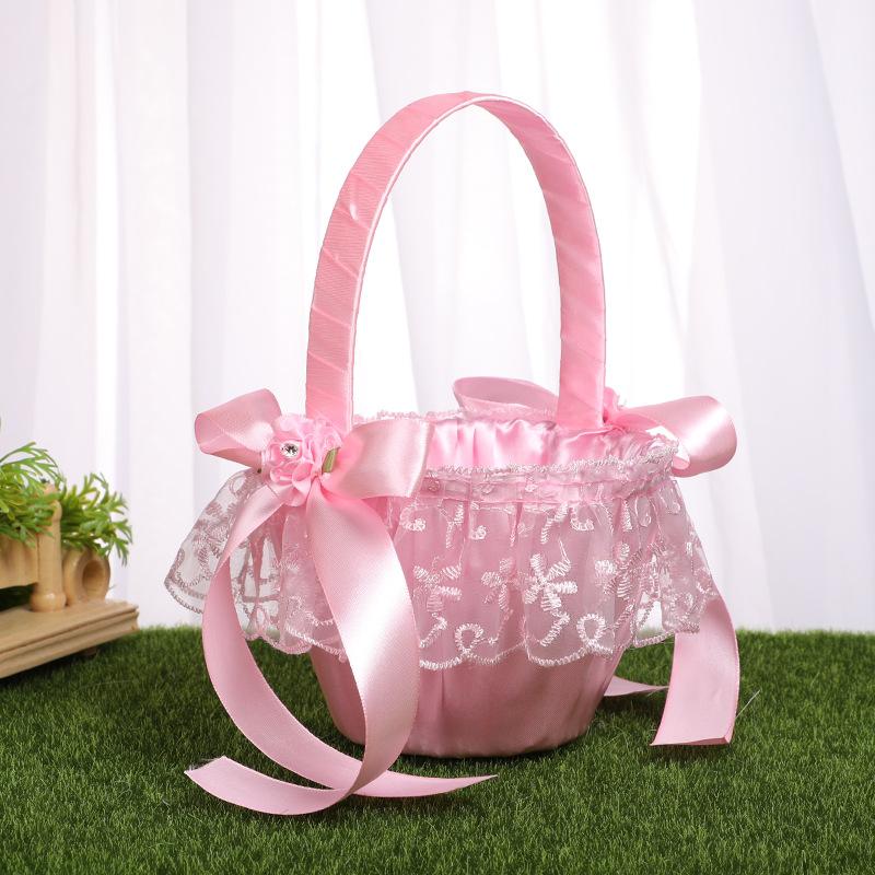 Wedding products, wedding products, wedding products, wedding products, wedding products, wedding products, direct supply from wedding products manufacturers. European-style wedding supplies, lace fabric flower baskets, white handcrafted bow flower baskets, flower scattering baskets for children wholesale undefined