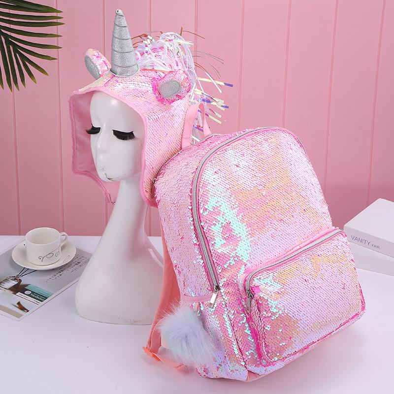Hooded Unicorn student large-capacity sequined fashionable schoolbag children's outdoor travel backpack undefined