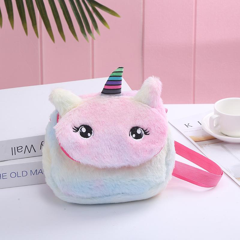 Unicorn plush cartoon children's plush coin purse, princess single-shoulder crossbody bag, little girl bag details Picture