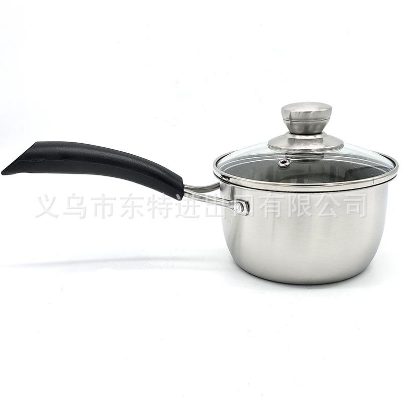 Factory direct sales of stainless steel milk pot three-piece set, milk and noodle pot for export, 14-18cm single handle milk pot gift