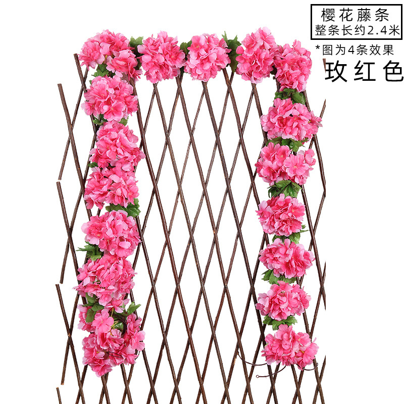 Emulación rosa flor ratán colgante de pared flor de seda decoración de boda sakura ratán flor falsa emulación de techo planta flor ratán undefined