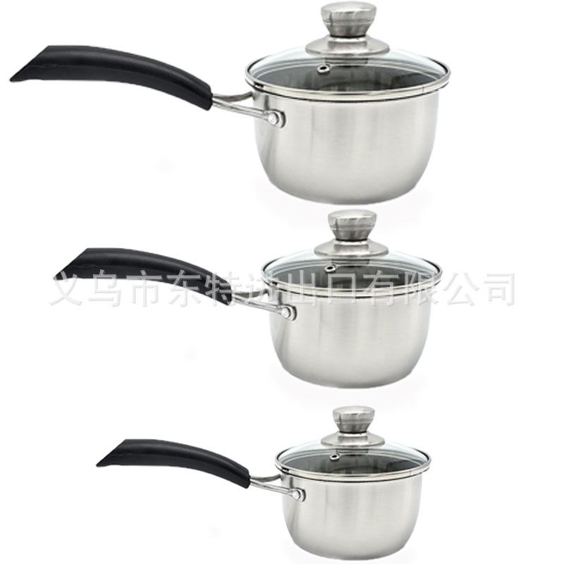 Factory direct sales of stainless steel milk pot three-piece set, milk and noodle pot for export, 14-18cm single handle milk pot gift Item Picture