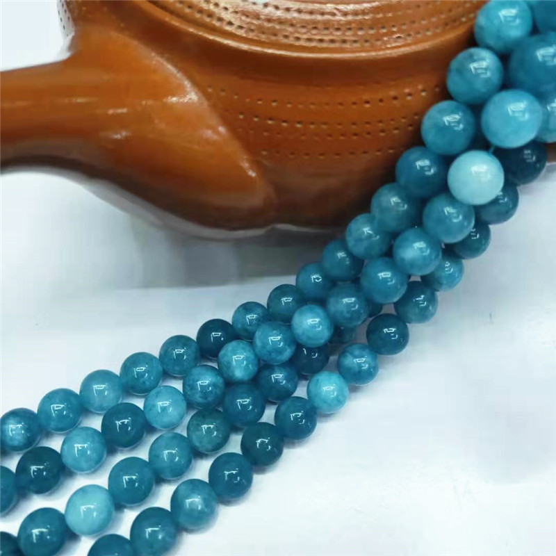 广顺珠宝 海蓝宝散珠批发DIY深蓝晶石绿柱石圆珠饰品配珠厂家直销