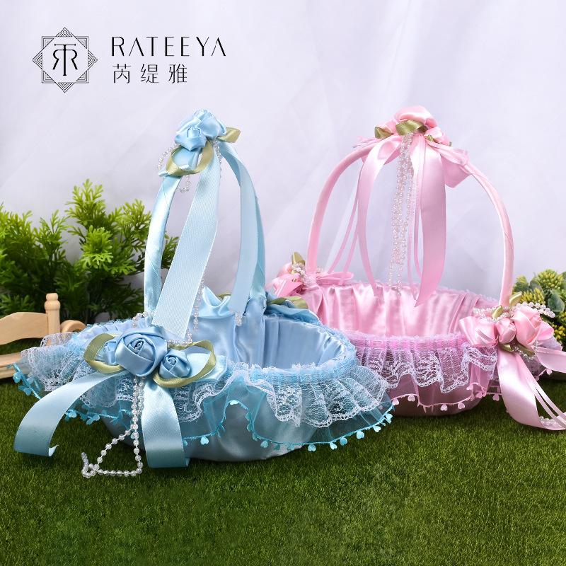 厂家直供西式创意婚庆新娘花篮婚礼花童伴娘散花篮子结婚手提花篮