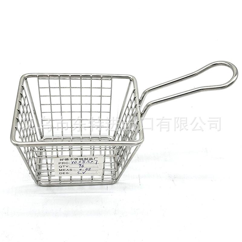 Factory direct sales of stainless steel frying baskets and sieves, French fries frying baskets, deep-frying baskets, filters and sieves, snack and pastry baskets and frames Specification image