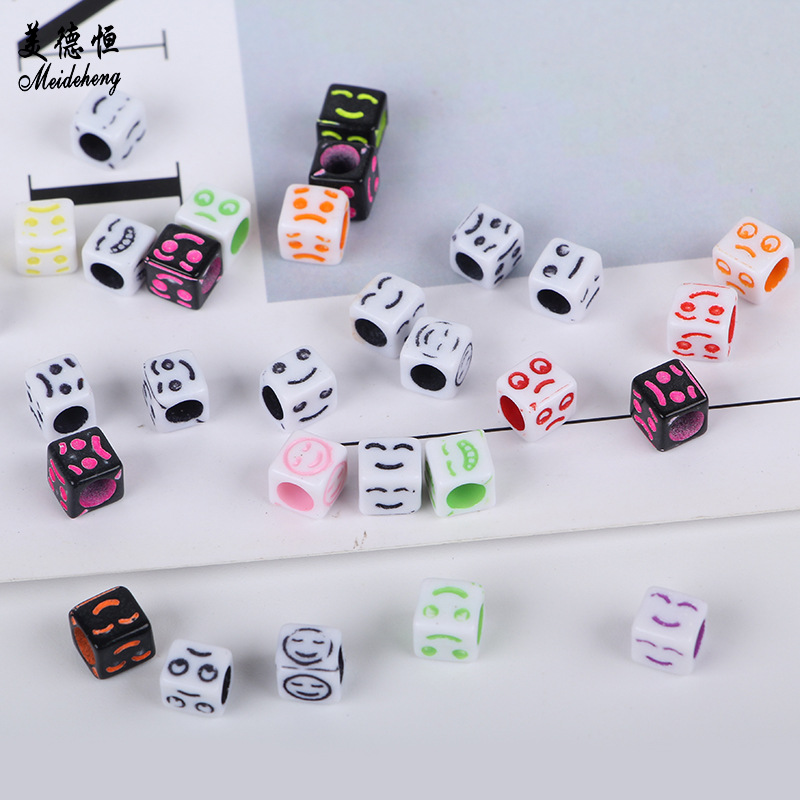 Acrylic large-hole through-hole smiling face small square bead rubber band versatile hair accessory diy handcrafted material accessory Application Scenario