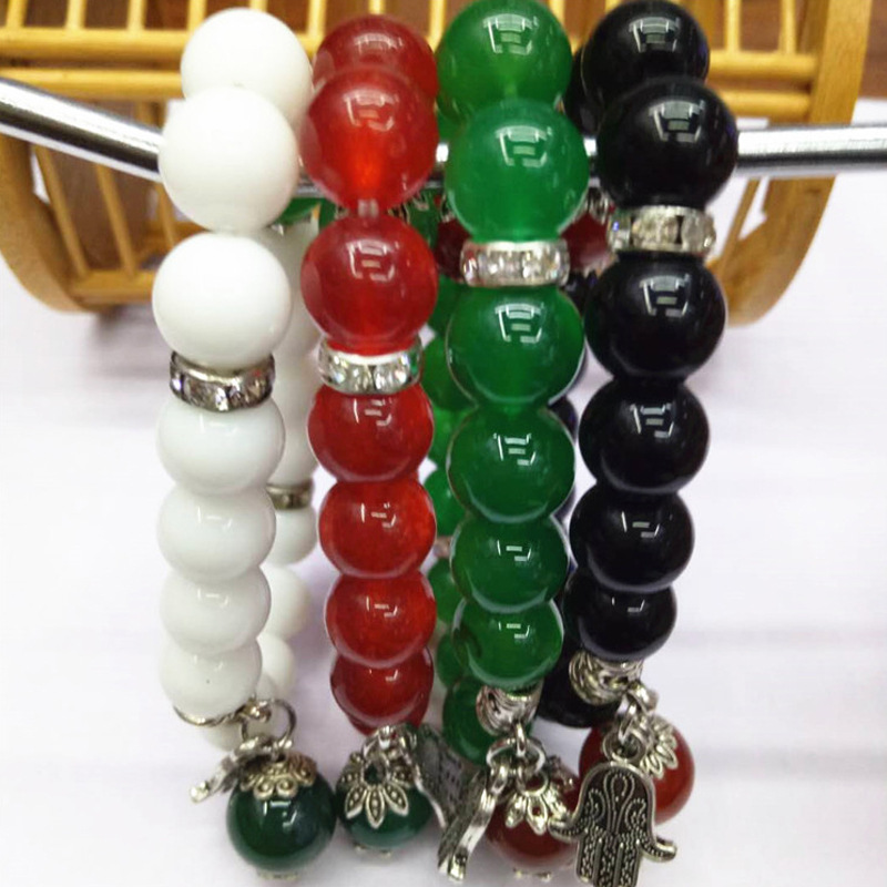 New trendy crystal jewelry: Green Dongling White Porcelain Obsidian combination bracelet, palm fortune bead bracelet wholesale, handcrafted Specification image