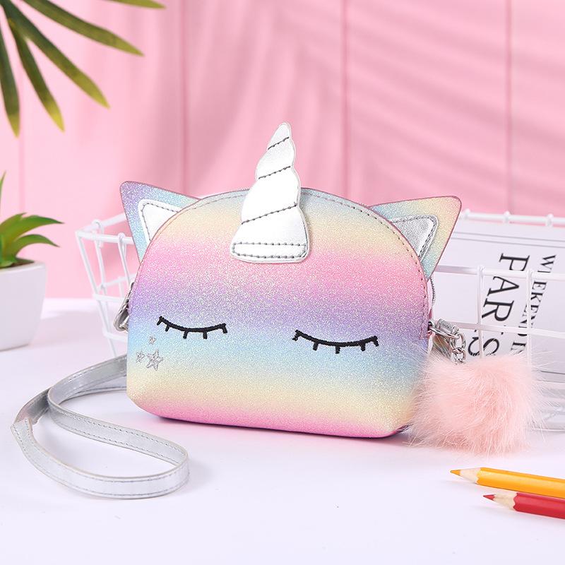 Unicorn Children's new Unicorn Rainbow single-shoulder crossbody bag for girls, Korean version children's bright pink rainbow bag for girls