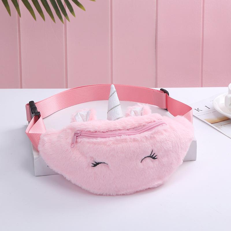 unicorn colorful plush waist bag for autumn and winter, new cartoon single-shoulder crossbody bag, embroidered by girls and students undefined