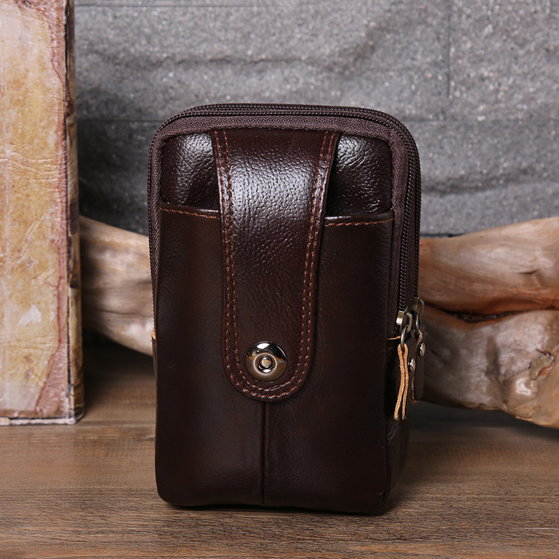 Three-Layer Vertical Bag Small Magnetic Buckle Waist Pack Leather Vertical Mobile Phone Bag Portable Men's Waist Pack Mobile Phone Storage Bag Small Hanging Bag