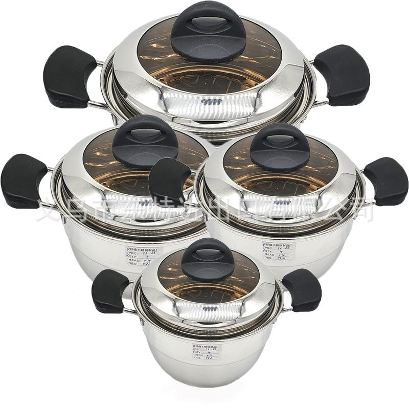 Factory direct sales of stainless steel soup pot 22-28cm, 4-piece set, electric wooden handle soup pot, multi-functional soup pot Item Picture