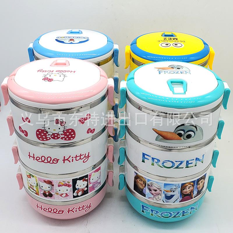 Factory direct sales of stainless steel round lunch boxes, multi-layer combination, single box, cartoon multi-color student and children's lunch boxes