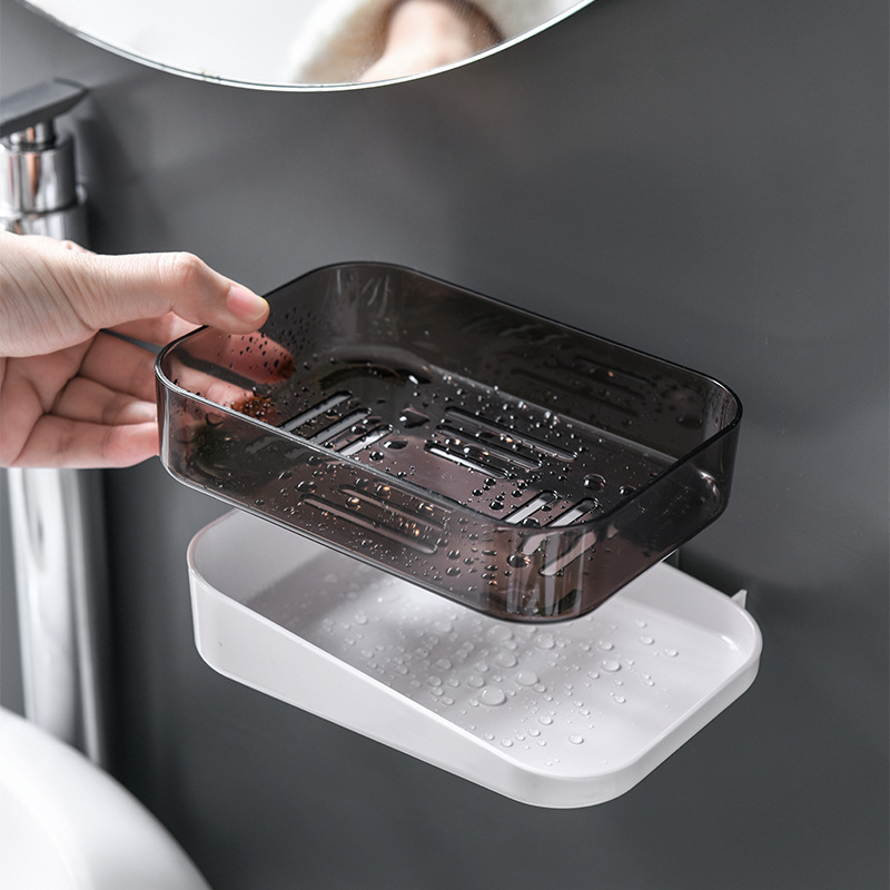 Wall-mounted soap box, no-drilling, traceless soap box, double-layer draining, bathroom and toilet storage rack soap box Application Scenario