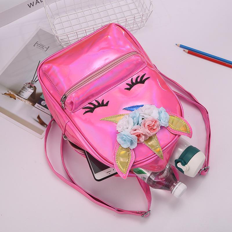 Unicorn large-capacity Unicorn laser bright pink schoolbag, cartoon women's backpack, travel bag, pu backpack Application Scenario