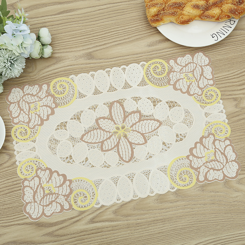 Wholesale of new PVC creative printed placemats, hotel and restaurant anti-slip Western placemats, heat-insulating plate MATS, white base rice base table MATS and bowl MATS