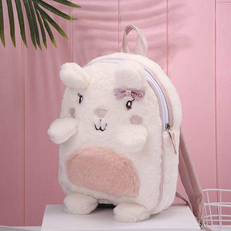 New plush and cute little bear cartoon bow backpack for children, adorable snack backpack for babies details Picture