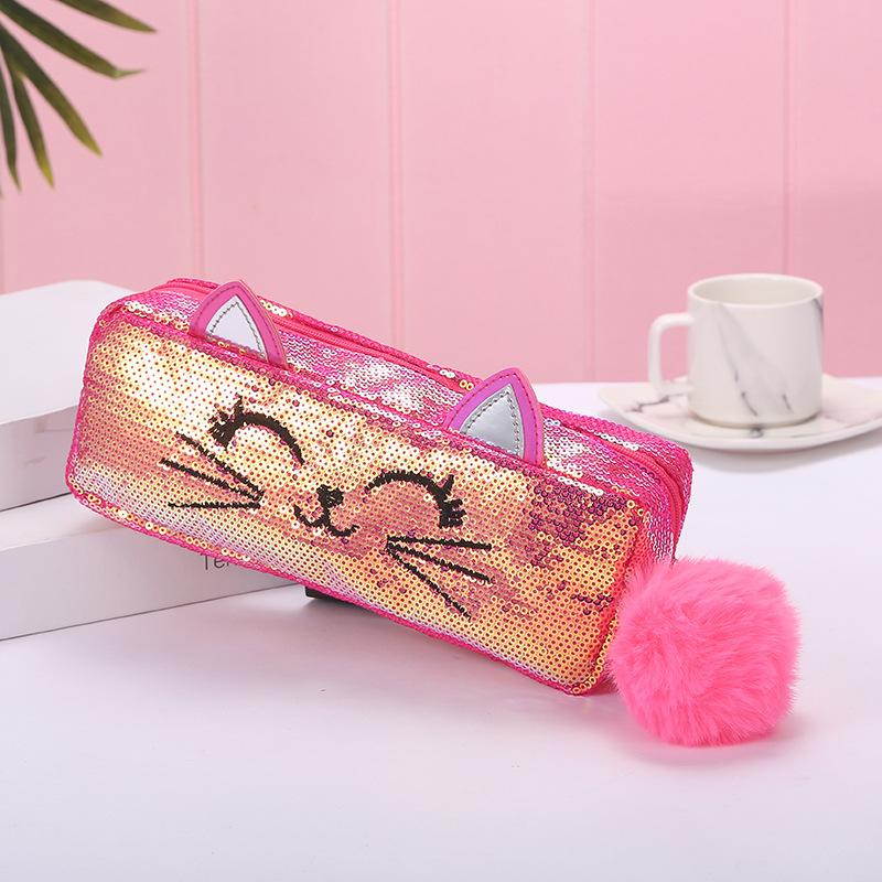 Nueva sirena lentejuelas unicornio Unicorn bolsa de plumas bolsa de maquillaje estudiante gato dibujos animados bordado bolsa de niños undefined