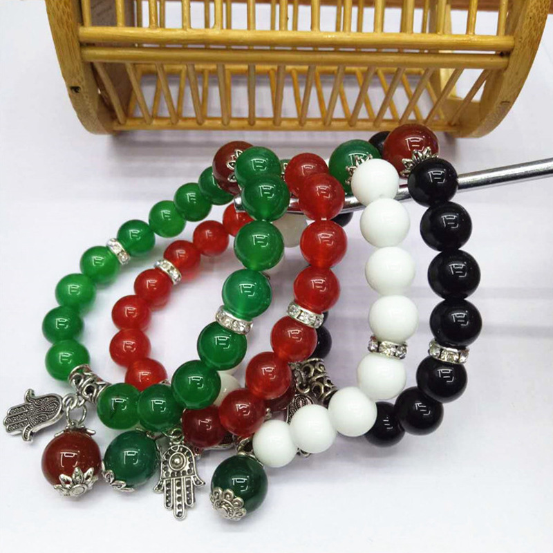 New trendy crystal jewelry: Green Dongling White Porcelain Obsidian combination bracelet, palm fortune bead bracelet wholesale, handcrafted details Picture