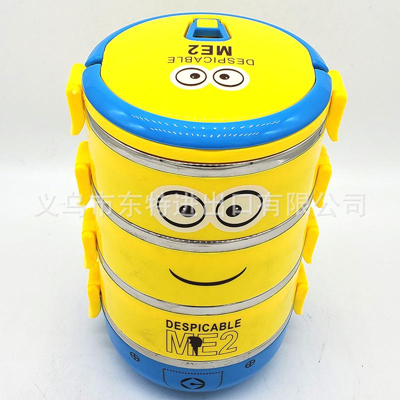 Factory direct sales of stainless steel round lunch boxes, multi-layer combination, single box, cartoon multi-color student and children's lunch boxes details Picture