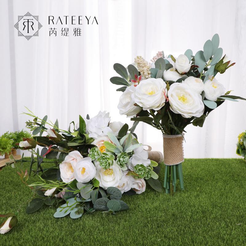 European-style simulated bride's bouquet, wedding bride's bouquet, white simulated rose, wholesale wedding supplies