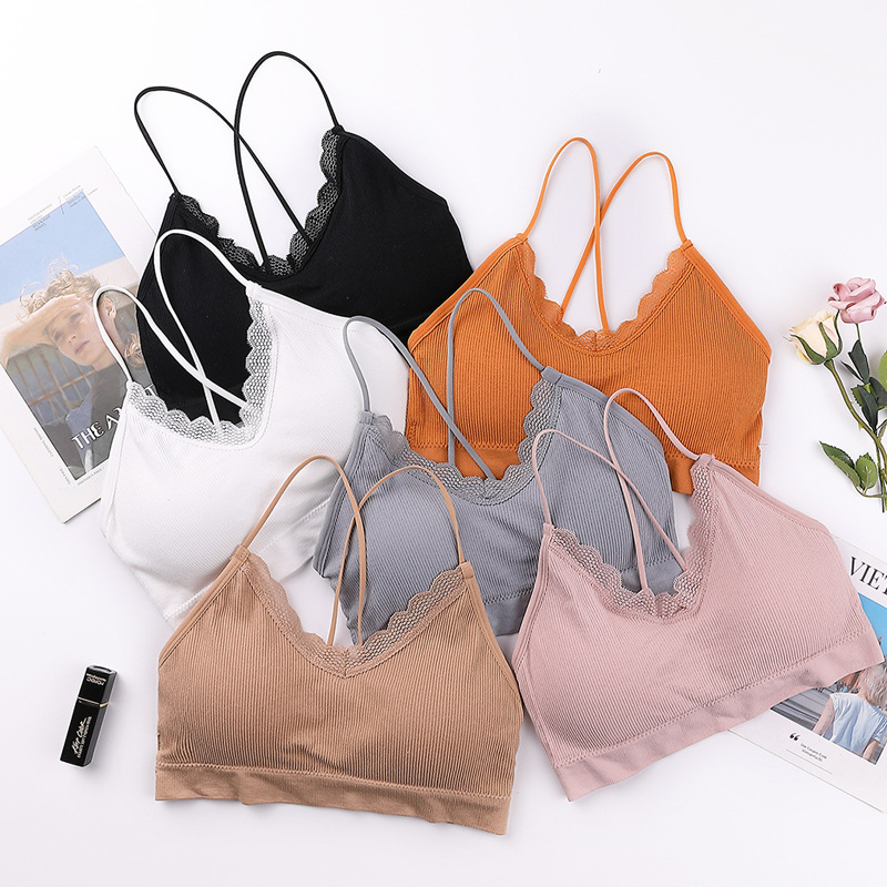 New seamless lace threaded beauty back, chest wrap, fine shoulder strap, comfortable and breathable, thick chest pad, gathering sports halter top