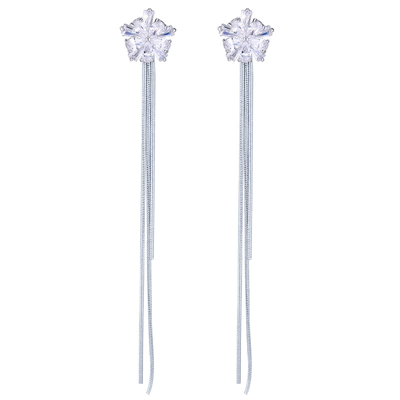 Korean version ice flower tassel earrings for women, 925 silver needle stud earrings, long style, fashionable, individual and elegant earrings manufacturer wholesale Item Picture