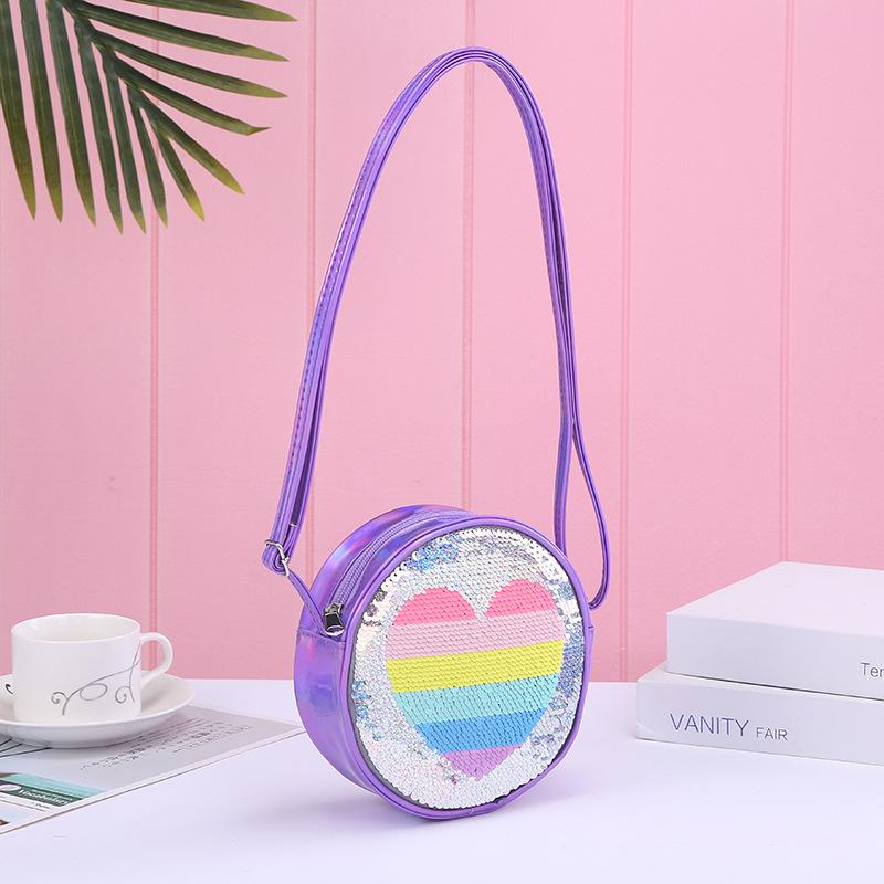 Moda nueva tendencia PU radium un hombro crossbody pieza corazón arco iris sirena unicornio lentejuelas niña Specification image