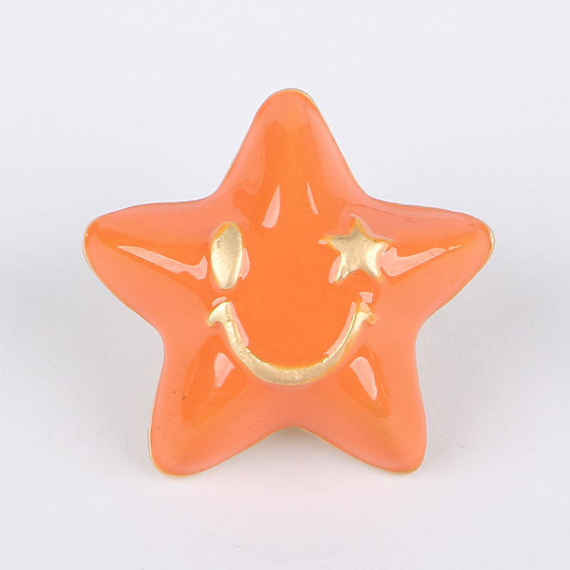 Factory direct sales of 20mm alloy material oil-dripping golden smiling five-pointed star diy loose bead hair accessory, 100 matching pieces of beads undefined