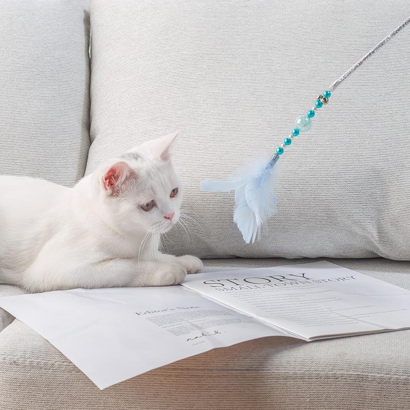 New interactive cat toy bead string feather with bell cat toy tease cat stick cat supplies a hair details Picture