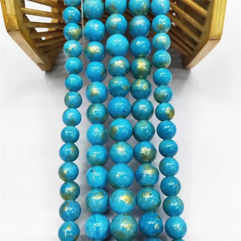 Wholesale of semi-finished products of crystal jewelry, gold-colored jade loose beads, DIY blue Persian jade bead jewelry and matching beads, factory direct sales details Picture