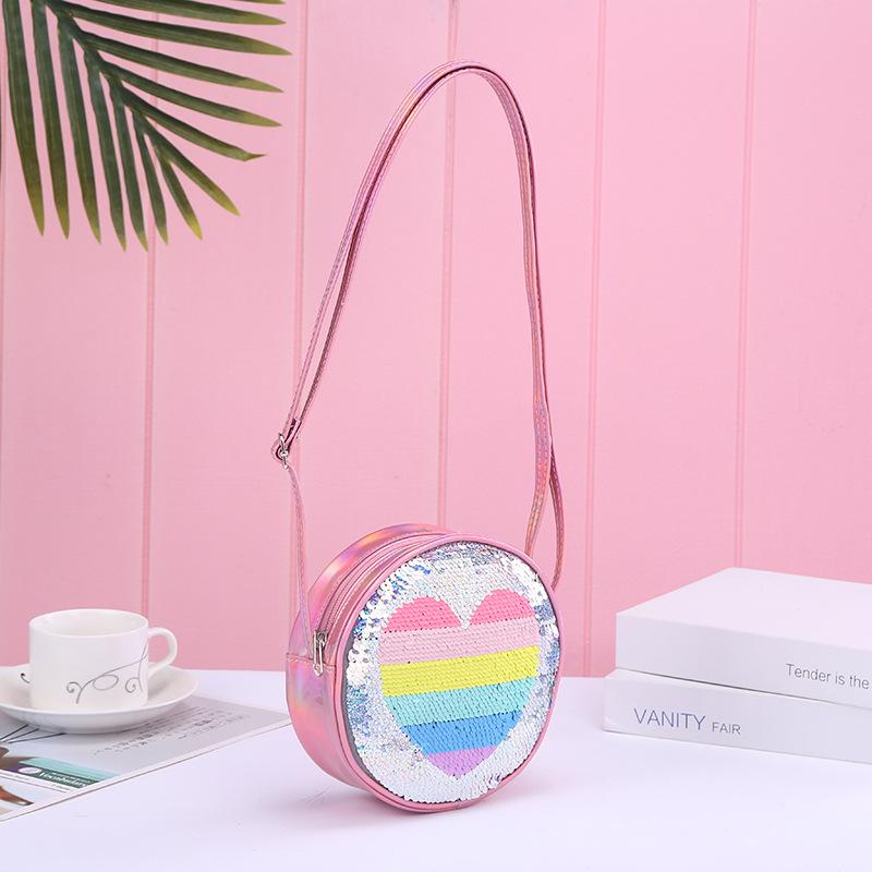Moda nueva tendencia PU radium un hombro crossbody pieza corazón arco iris sirena unicornio lentejuelas niña Application Scenario