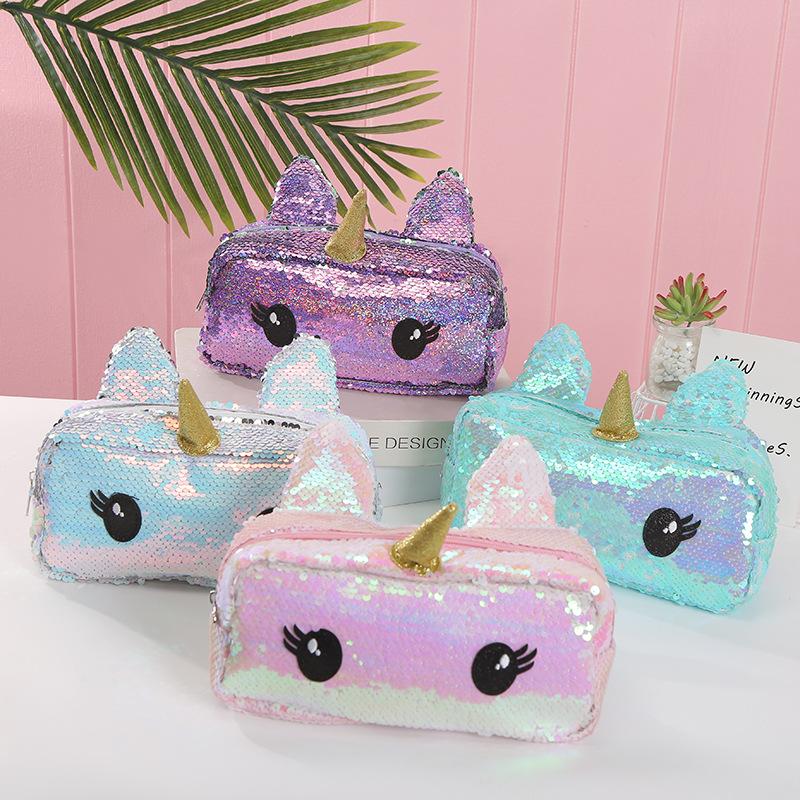 Unicorn Colorful Rainbow Student Simple Mermaid Sequined Pen Case Large Storage Unicorn Makeup Bag